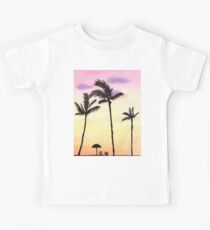Palmen mit gelben und pinkfarbenen Sonnenuntergang Kinder T-Shirt
