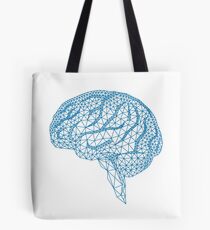 blaues menschliches Gehirn mit geometrischem Maschenmuster Tote Bag