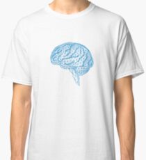 blaues menschliches Gehirn mit geometrischem Maschenmuster Classic T-Shirt
