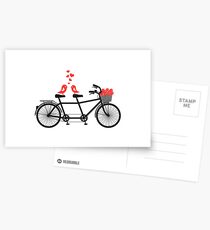 Tandemfahrrad mit niedlichen Liebesvögeln Postkarten