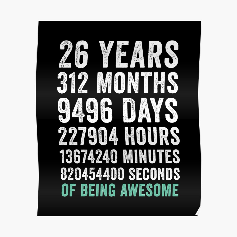 "Birthday Gift T Shirt 26 Years Old Being Awesome" Poster by withcare