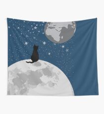 Space Cat Blue Wall Tapestry