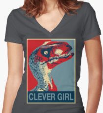 Raptor Propaganda - Clever Girl Women's Fitted V-Neck T-Shirt