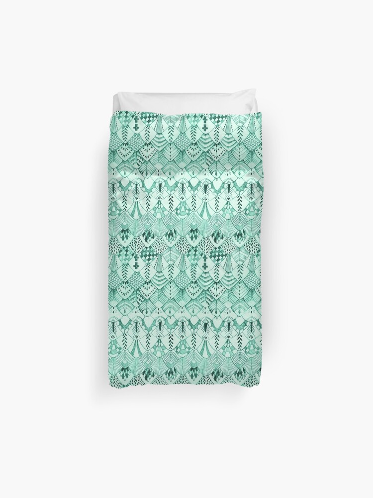 Owl Feathers In Mint Duvet Cover By Thistleandfox Redbubble