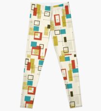 Leggings Retro, de mediados del siglo moderno, atómico, abstracto turquesa naranja verde oliva