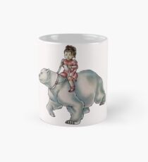 Cartoon Girl Child Riding Polar Bear Drawing Mug