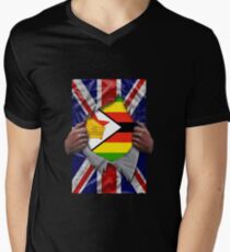 Zimbabwean Flag Ripped - Born In United Kingdom Roots From Zimbabwe T-Shirt mit V-Ausschnitt für Männer