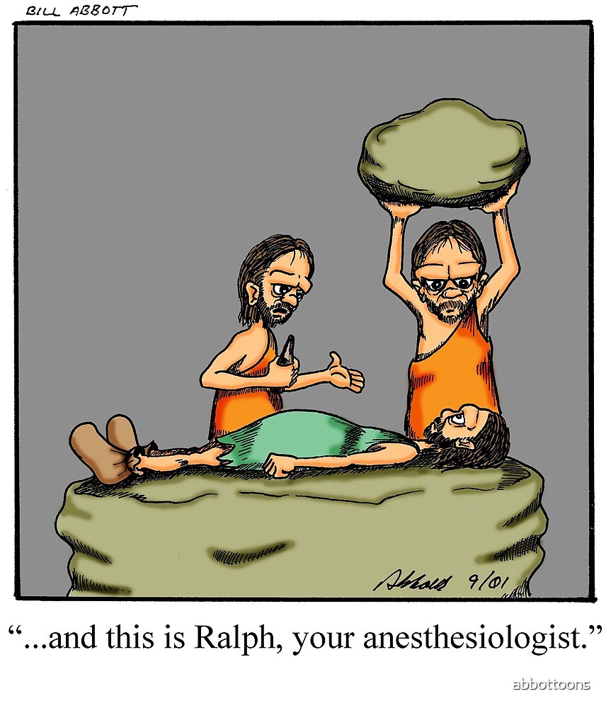 "Funny Medical Caveman Anesthesiologist Cartoon Art" by abbottoons