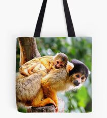 Squirrel Monkey and Clinging Infant Tote Bag