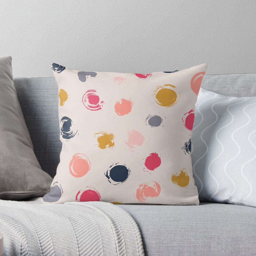 Handpainted Circle Textures Cream Multi Throw Pillow