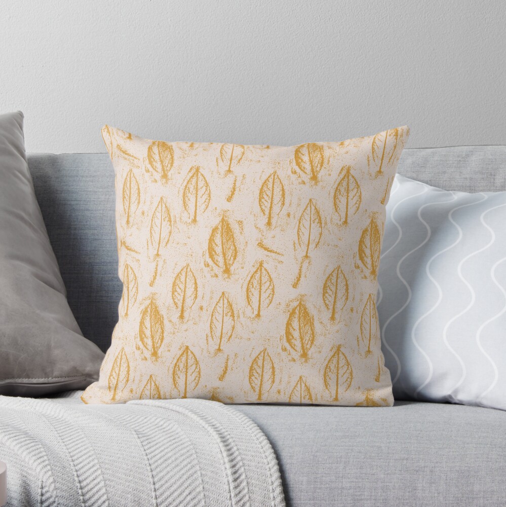 Leaves Relief Sketch Mustard Yellow Throw Pillow