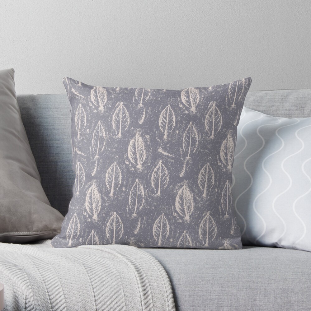 Leaves Relief Sketch Grey Throw Pillow