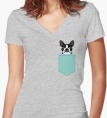 Logan - Boston Terrier pet design with bold and modern colors for pet lovers Women's Fitted V-Neck T-Shirt