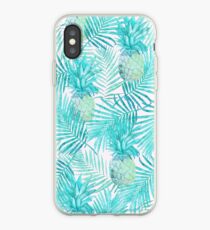 Türkis-Palmblätter und -ananas auf Rosa iPhone-Hülle & Cover