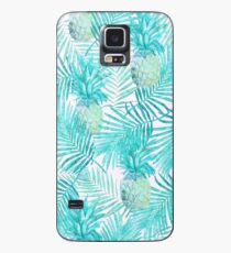 Türkis-Palmblätter und -ananas auf Rosa Hülle & Klebefolie für Samsung Galaxy