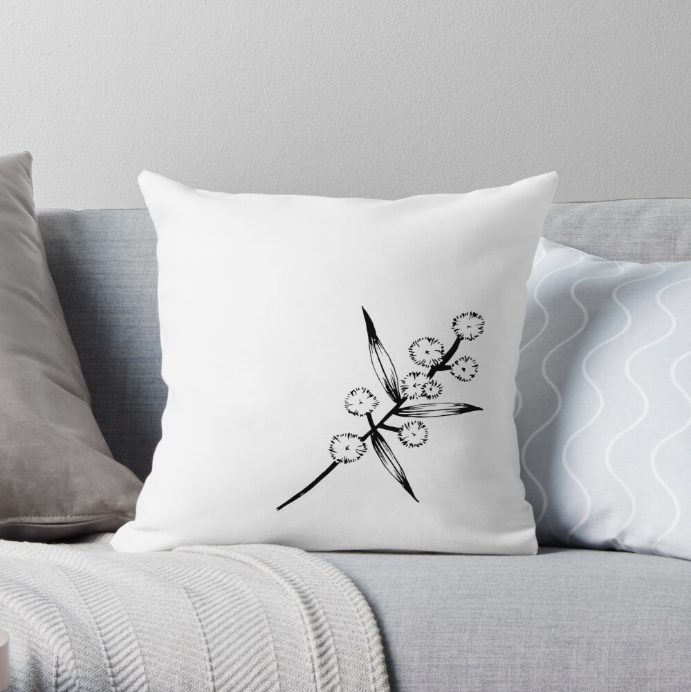 Golden Wattle Flower Drawing Native Australian Throw Pillow By