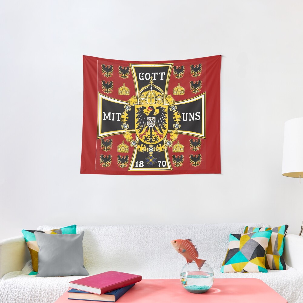 Prussian Battle Flag of 1870 on red Tapestry