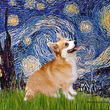 Tri color Pembroke Welsh Corgi Starry Night dog Art CANVAS print