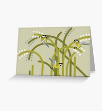 Three Great Tits vector illustration Greeting Card