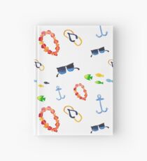 Watercolor sea summer. Flip flop sandals, sunglasses, fish Hardcover Journal