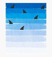Sharks - shark week trendy black and white minimal kids pattern print ombre blue ocean surfing Photographic Print