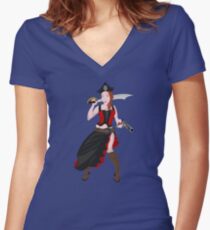 Kindra The Wicked Pirate Women's Fitted V-Neck T-Shirt