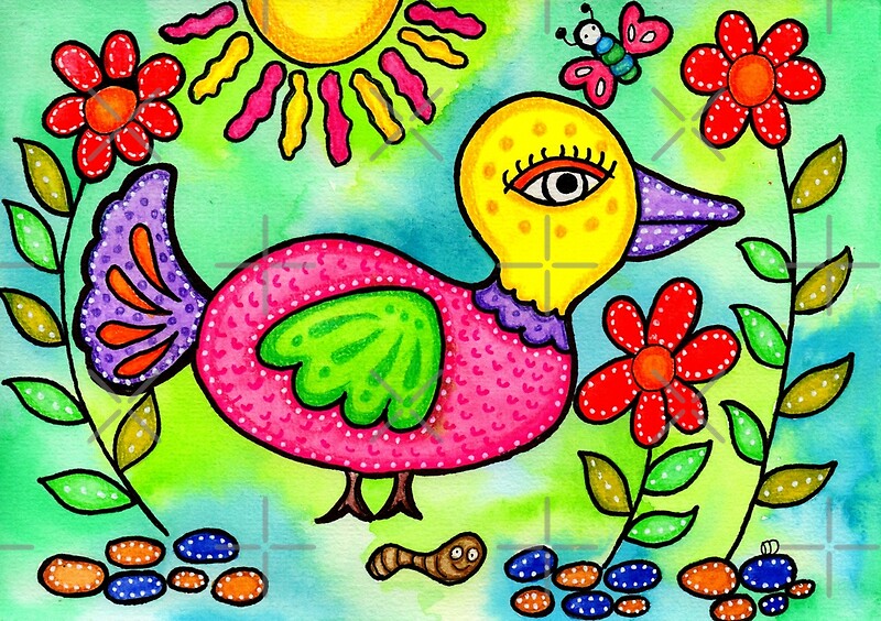 "Folk Art Bird Painting" by coloringiship Redbubble