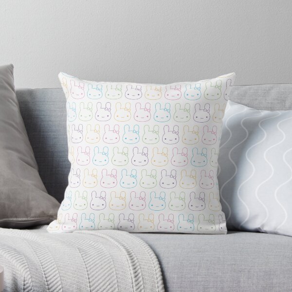 Kawaii Pastel Bunny Bows Throw Pillow