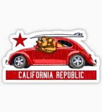 California Republic Surfing Bear (vintage distressed look) Sticker