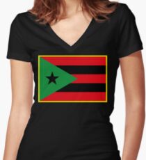 Afro Puerto Rican Flag Women's Fitted V-Neck T-Shirt