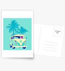Helles blaues und beige Van vw mit Palmen Postkarten