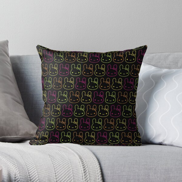 Kawaii Neon Bunny Bows Throw Pillow