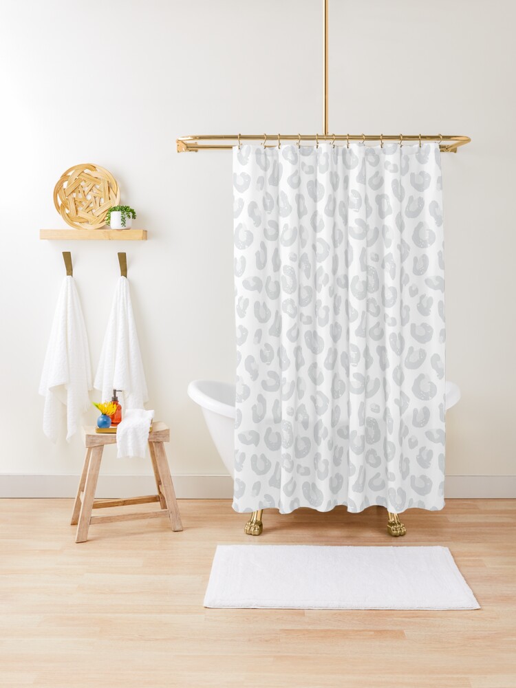 Leopard Print Silver Gray And White Shower Curtain By Daisy