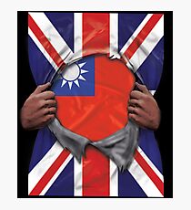 Taiwan Flag Great Britain Flag Ripped - Gift For Taiwanese From Taiwan Photographic Print