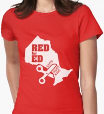 Red For Ed Ontario Cuts Hurt Kids - White Logo Women's Fitted T-Shirt