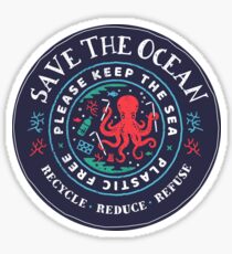 Save the Ocean - Bitte halte das Meer frei - Octopus Scene Sticker