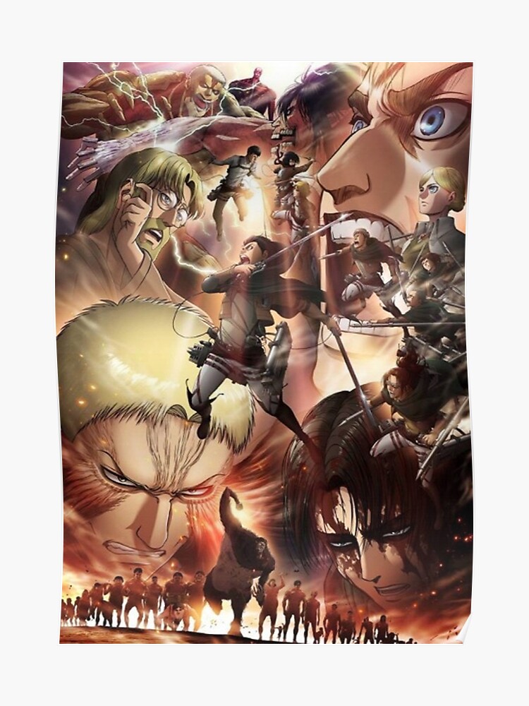 Poster A3 Shingeki No Kyojin Eren Jaeger Mikasa Armin