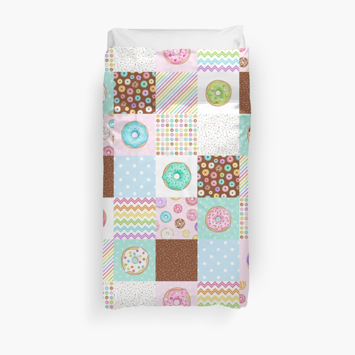 Rainbow Donuts Patchwork Quilt Pattern Duvet Cover By Hazelfisher