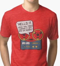 IT Crowd Inspired - Hello IT - Turn it Off and On Again - Tech Support Parody Tri-blend T-Shirt