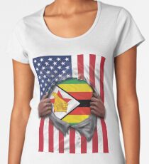 Zimbabwe Flag American Flag Ripped - Gift For Zimbabwean From Zimbabwe Frauen Premium T-Shirts