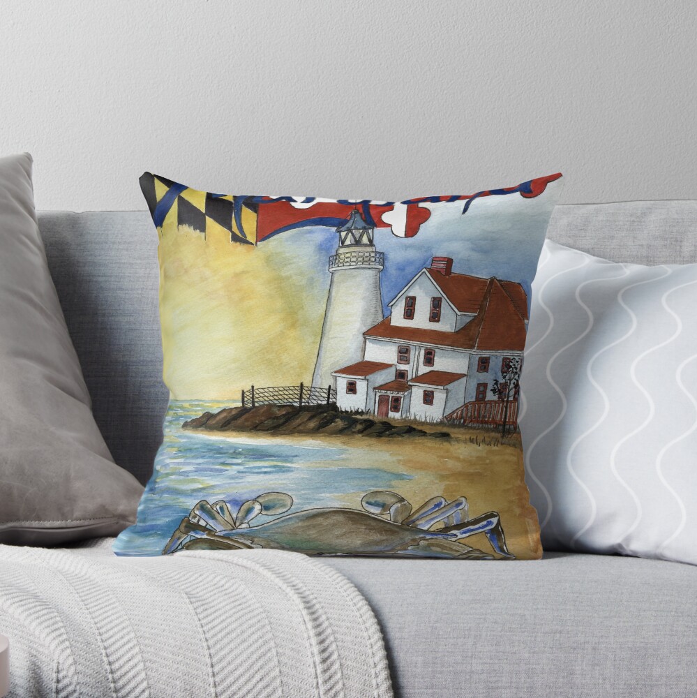 Cove Point Lighthouse Solomons Throw Pillow