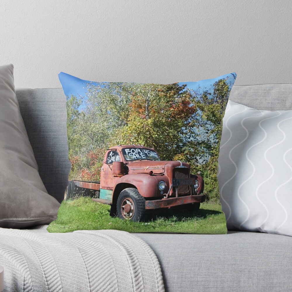 Old Red Mack Truck Throw Pillow