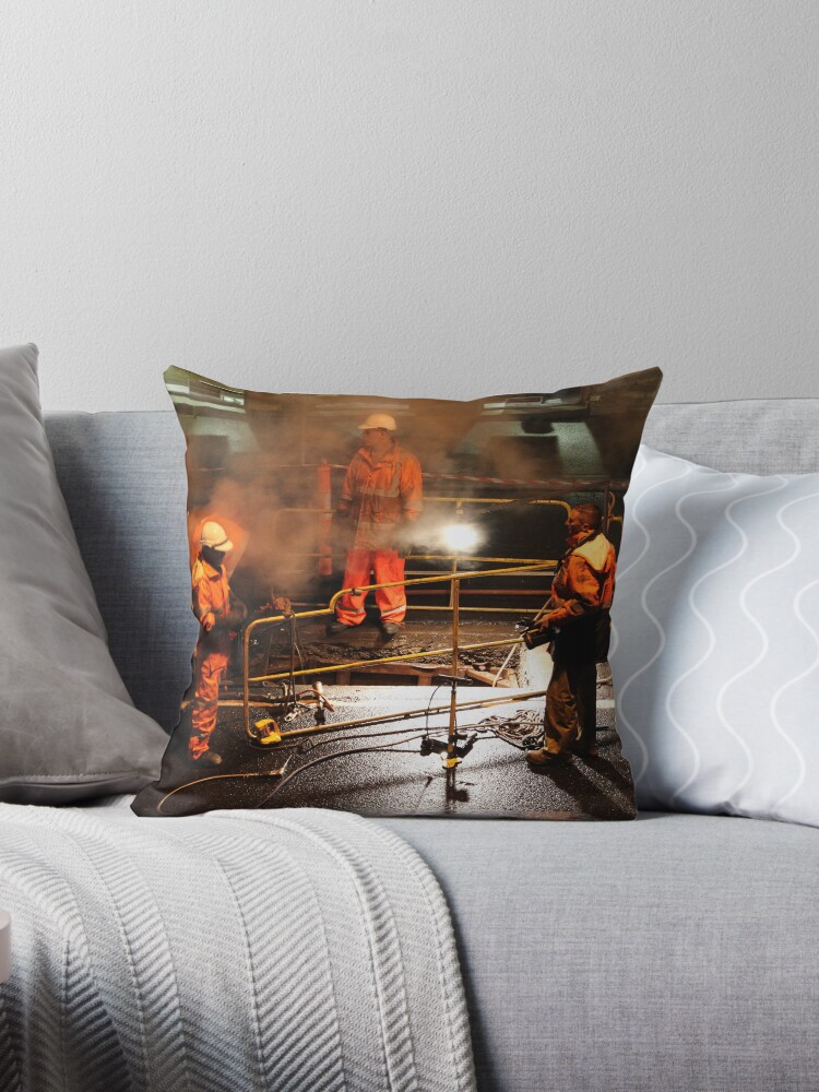 Steamy Road Workers Throw Pillow By Janemcdougall Redbubble
