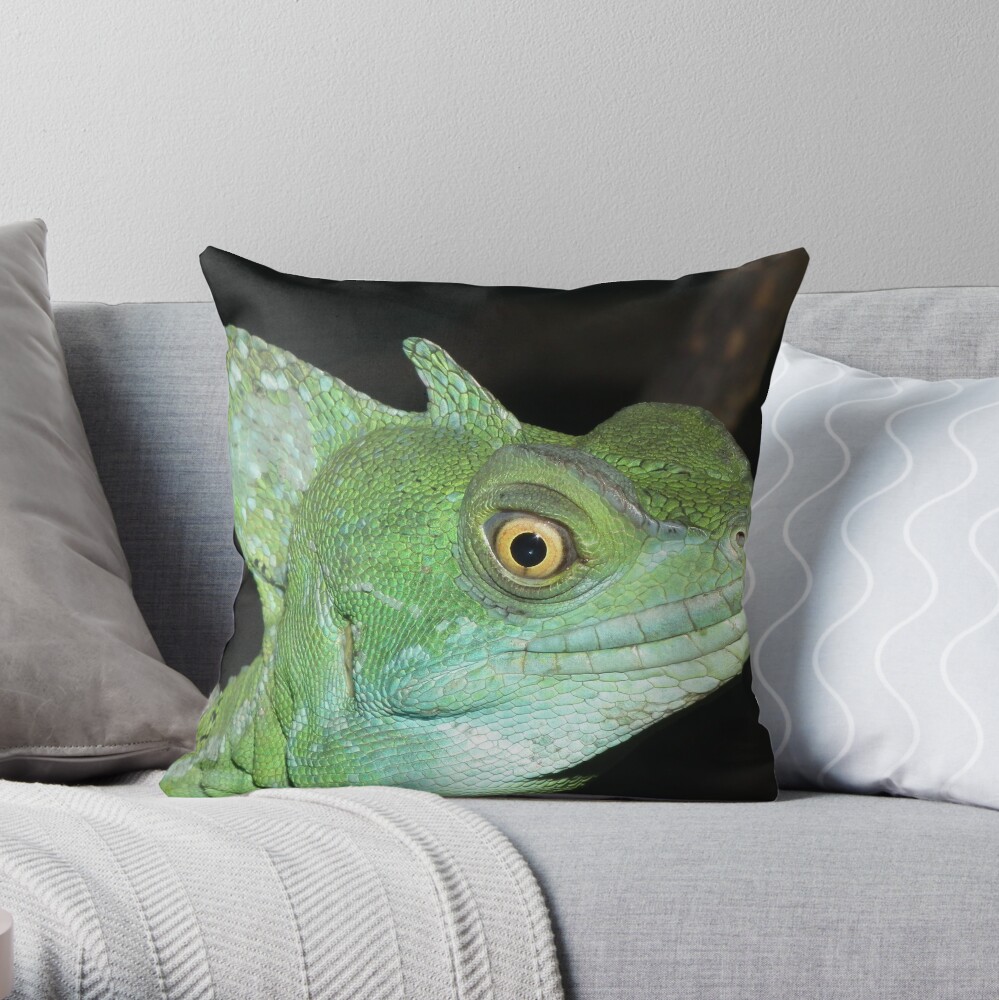 Green Basilisk Throw Pillow