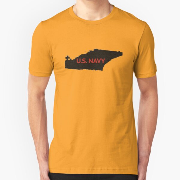 U.S. Navy - Aircraft Carrier - Orange Text Slim Fit T-Shirt