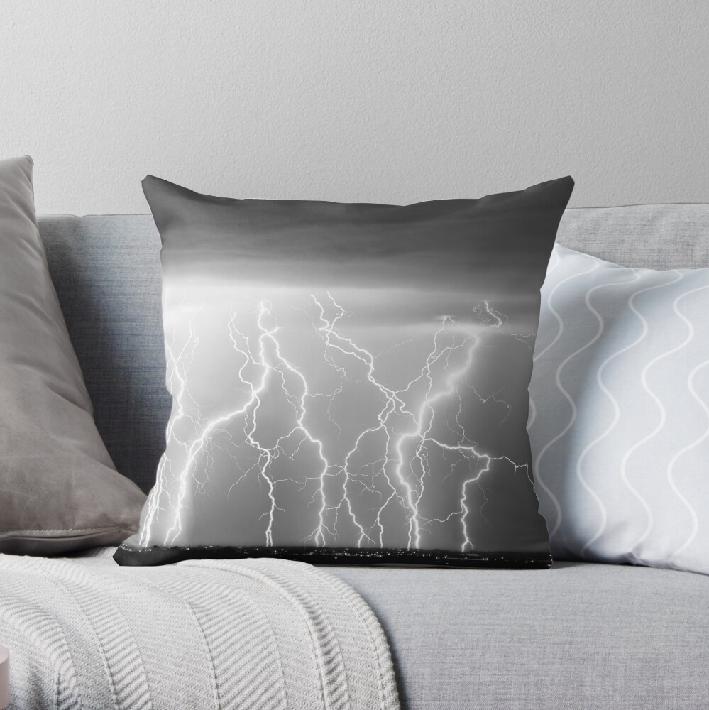 Eletric Skies in Black and White Throw Pillow
