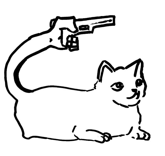 "Cursed Cat with Gun" by Redbubble