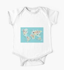 Cartoon animal world map for children One Piece - Short Sleeve
