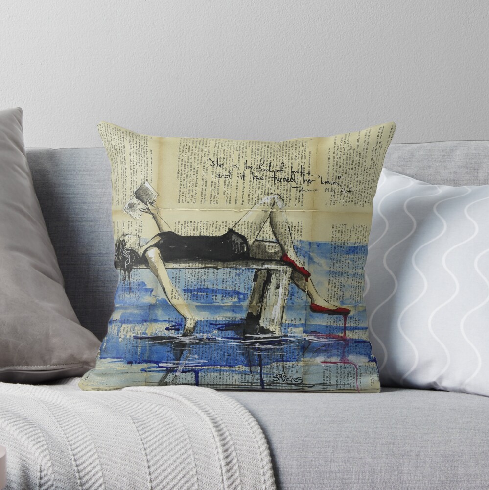 She is Too Fond of Books Throw Pillow