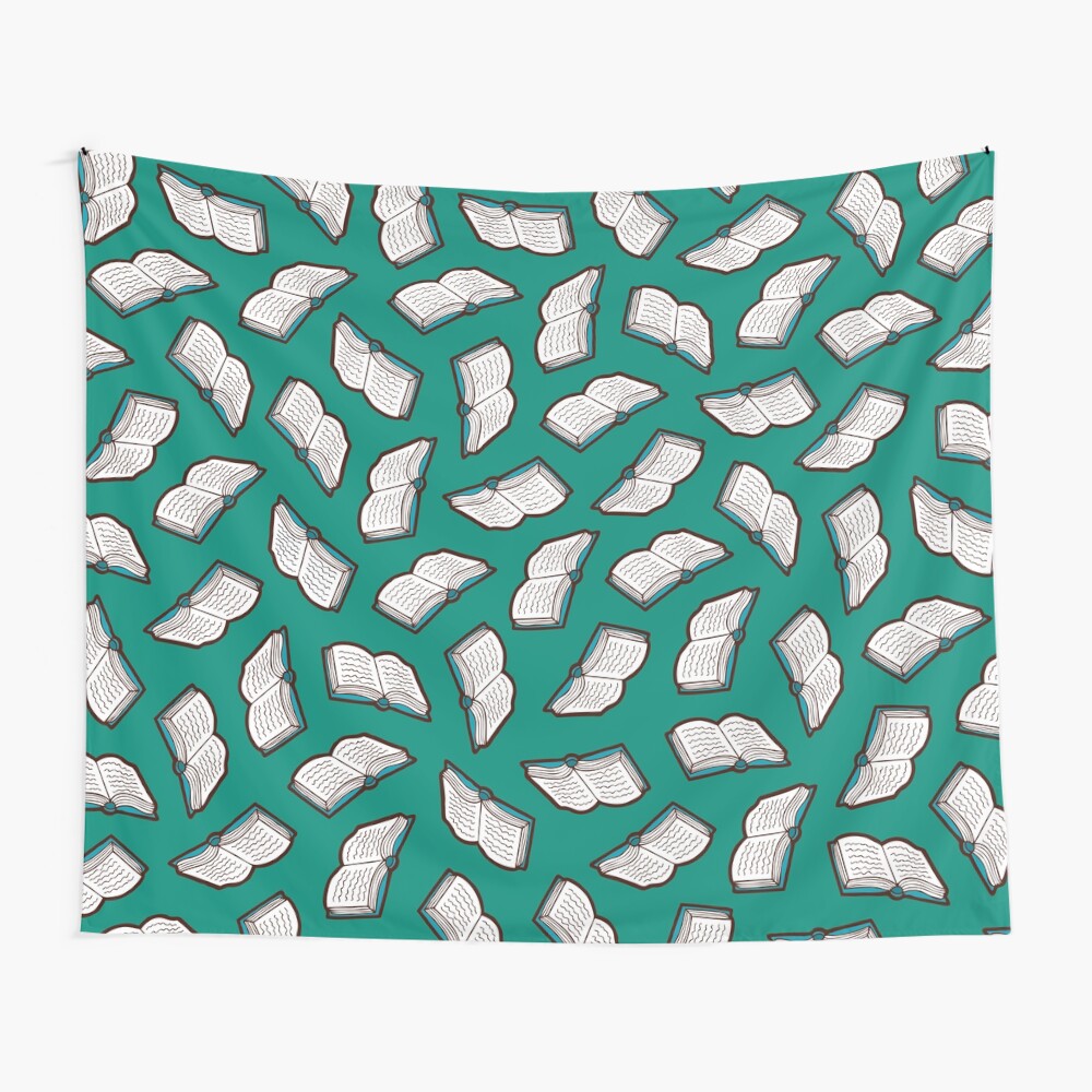 Bookish Reading Pattern in Jade Wall Tapestry